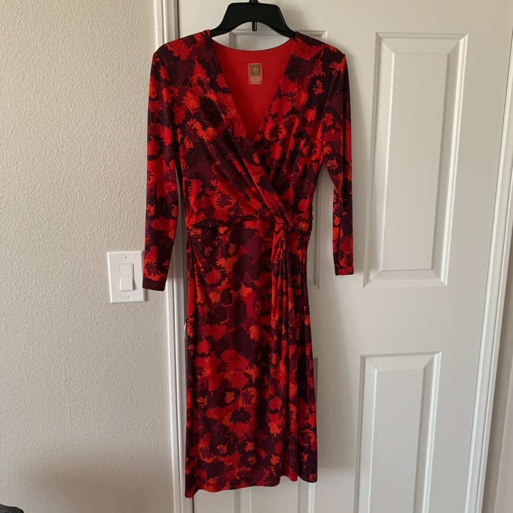 Anne Klein Red Floral Faux Wrap Dress - Picture 2 of 3